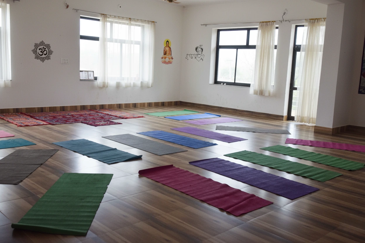 A beautiful landscape view of the ashram grounds.